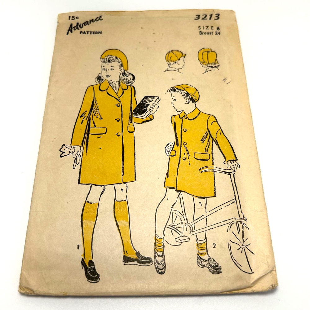 Advance Vintage 1940's‎ #3213 Boys and Girls Coat and Hats Size 6 HTF